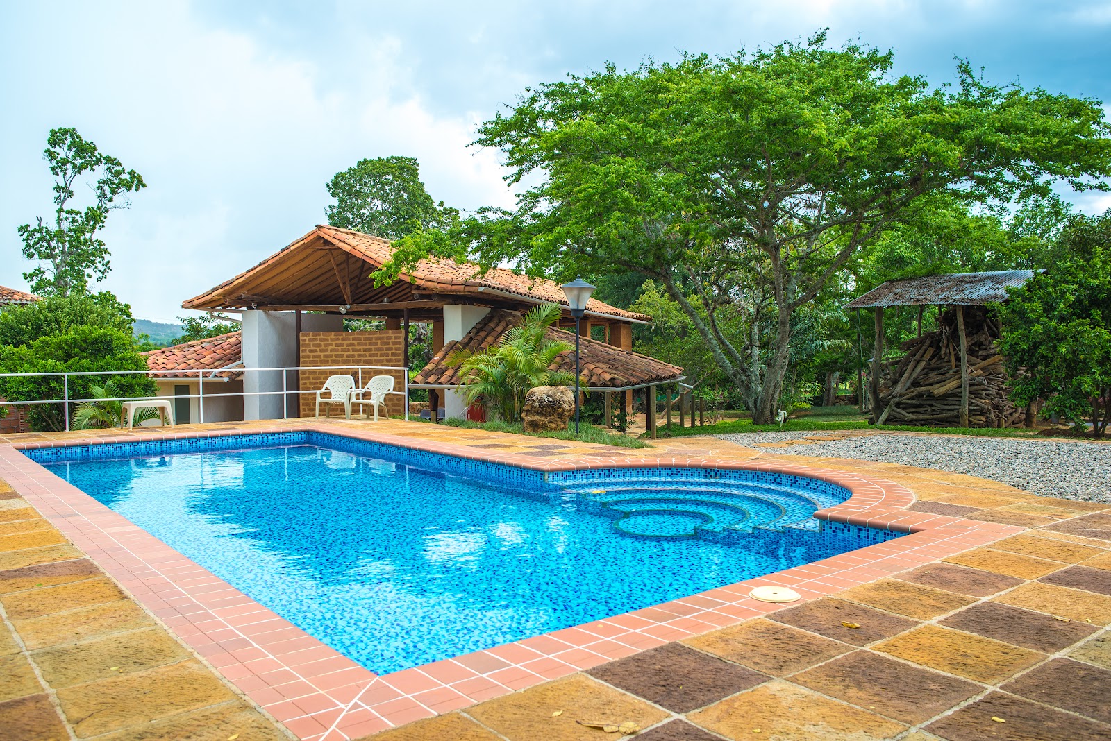 Piscina rodeada de árboles